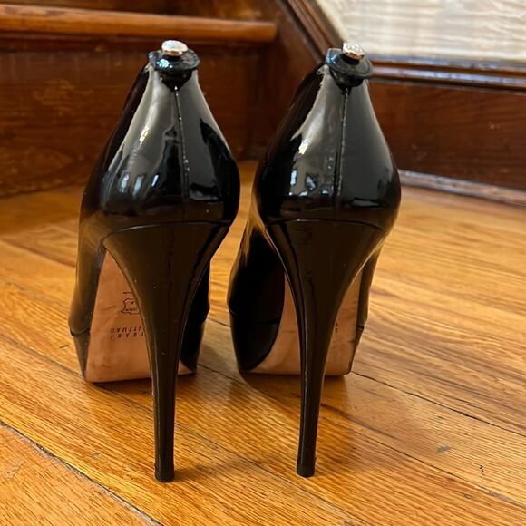 Stuart Weitzman Black Patent Leather Platform Peep Toe Pumps Size 7M - Picture 6 of 11